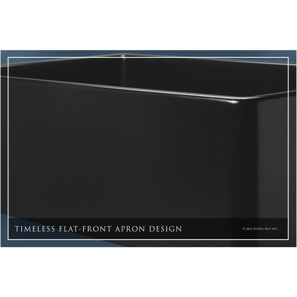 Fossil Blu Luxury Matte Black Solid Fireclay 33 in. Single Bowl Farmhouse Apron Kitchen Sink with Matte Black Accs and Flat Front WHS1022MB