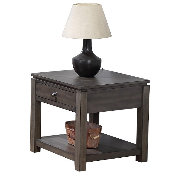 Besthom Shades Of Sand 24 In Weathered Grey Square Solid Wood End Table With 1 Drawer