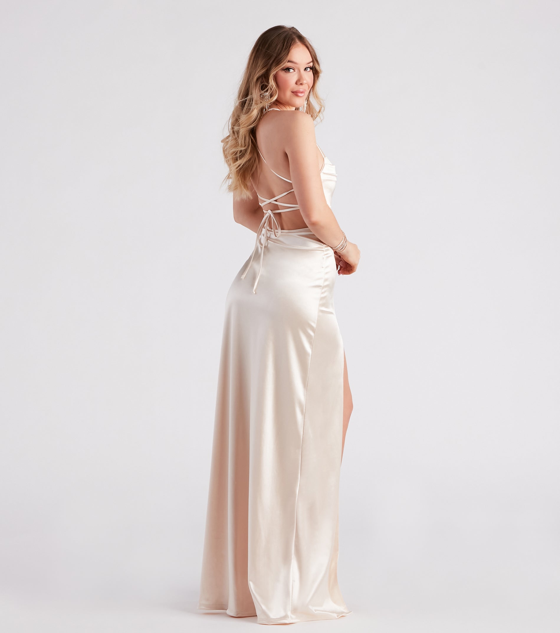 Sutton High Slit Satin Formal Dress