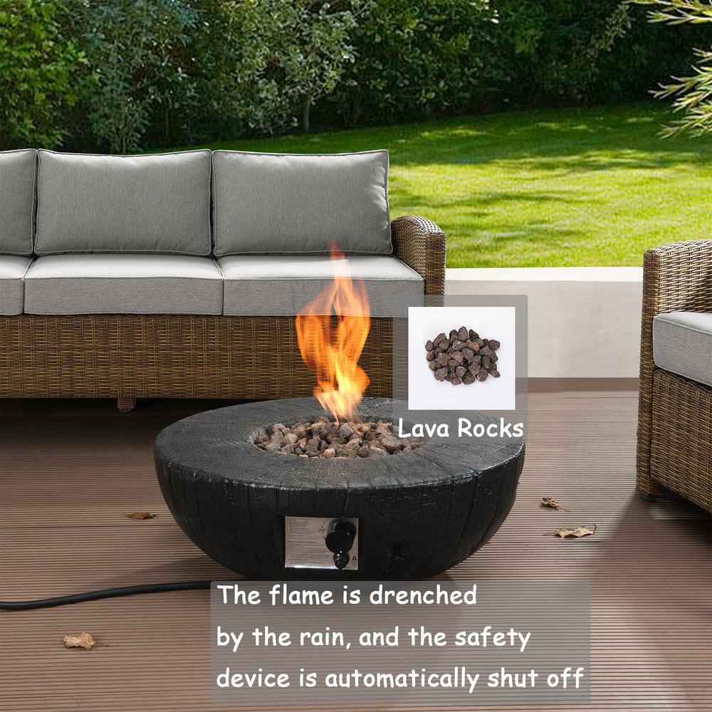 CASAINC 28 in. Black Outdoor Gas Fire Pit 30000 BTU Round Fire Bowl with Lava Rock and Waterproof Cover HYFP-01