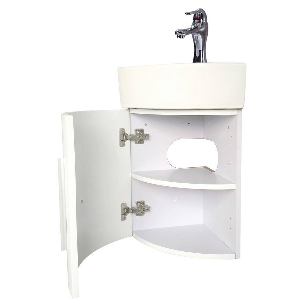 RENOVATORS SUPPLY MANUFACTURING Myrtle 16-12 in. Corner Wall Mounted Bathroom Vanity Sink Combo in White with Faucet Drain and Overflow 21957