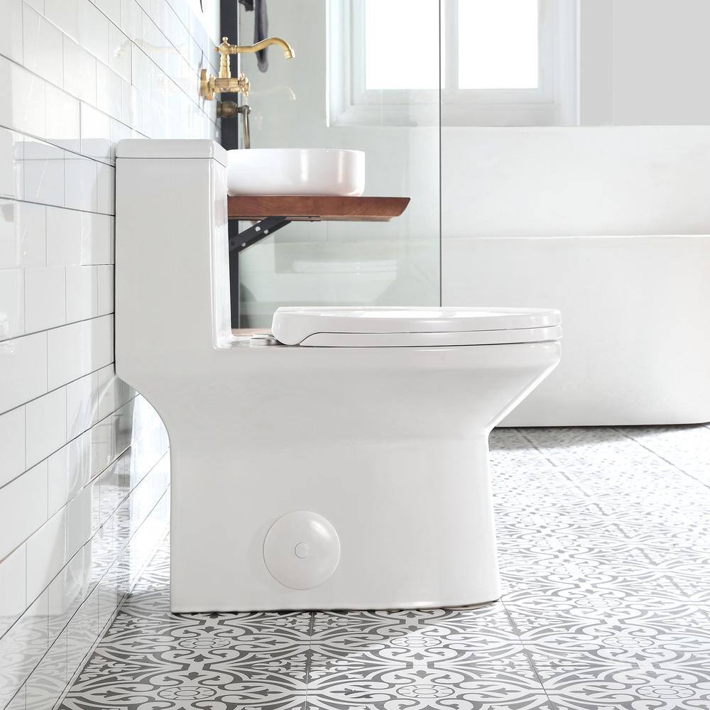 HOROW 1-piece 0.8 GPF1.28 GPF High Efficiency Dual Flush Elongated Toilet in. White Soft-Close Seat Included ADA Height HR-0138