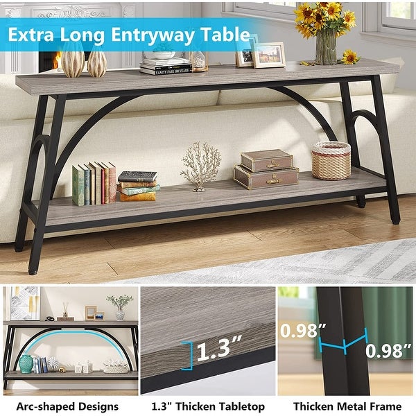 70.8” Extra Long Console Table， Narrow Sofa Tables Entryway Table for with 2 Tier Storage Shelves