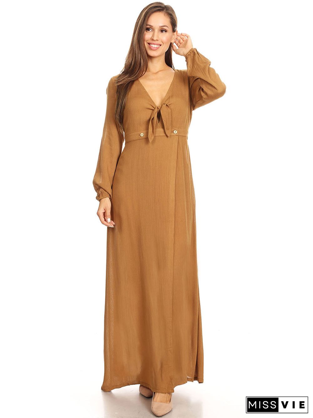 Long Sleeve V-Neck Loose Maxi Dress