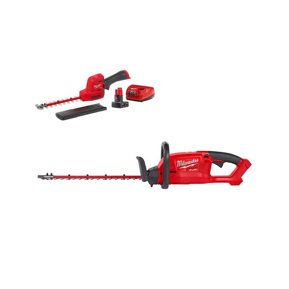 Milwaukee M12 FUEL 8 in 12V LithiumIon Brushless Cordless Hedge Trimmer Kit with M18 FUEL 18 in Hedge Trimmer