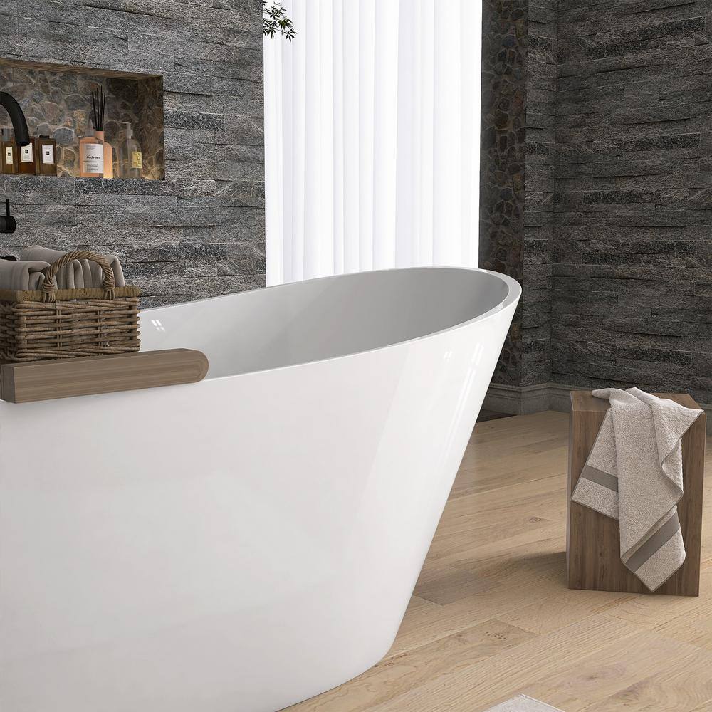 Zeafive 59 in. x 29.15 in. Acrylic Alone Soaking Tub Flatbottom Freestanding Bathtub with Anti-Clogging Drain in Glossy White Z32E9S59W