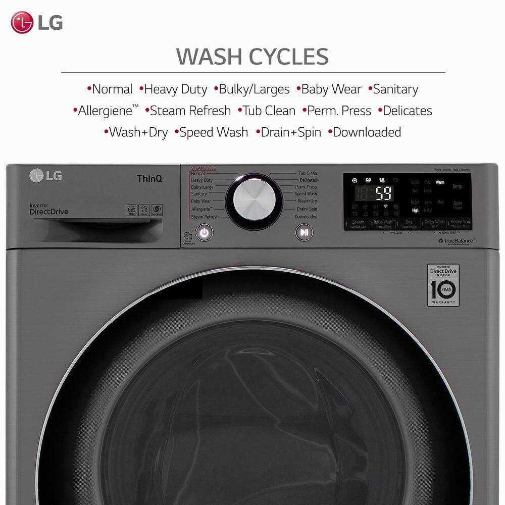 LG 24 in. W 2.4 cu. ft. All-in-One Compact Smart Front Load Washer  Ventless Dryer Combo with Steam in Graphite Steel WM3555HVA