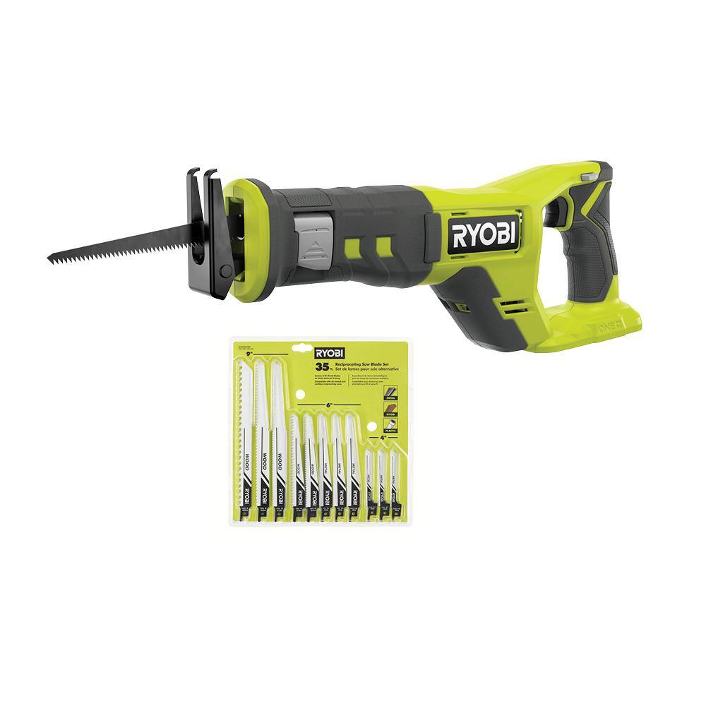 RYOBI ONE+ 18V Cordless Reciprocating Saw (Tool Only) with Multi-Purpose Reciprocating Saw Blade Set (35-Piece) PCL515B-A233501