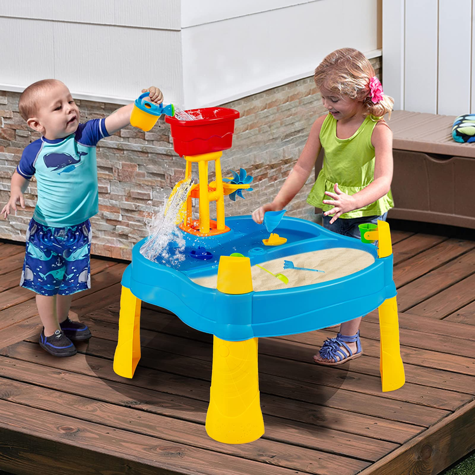 Costzon Kids Sand and Water Table, 2 in 1 Splash Water Table for Toddlers