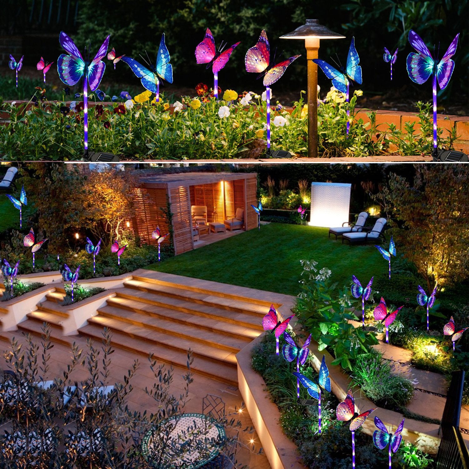 Garden Solar Lights Outdoor，Multi-Color Changing Solar Powered LED Garden Lights，Fiber Optic Butterfly Decorative Lights，Outdoor Decor，Yard Art，Garden Decorations（3 Pack）