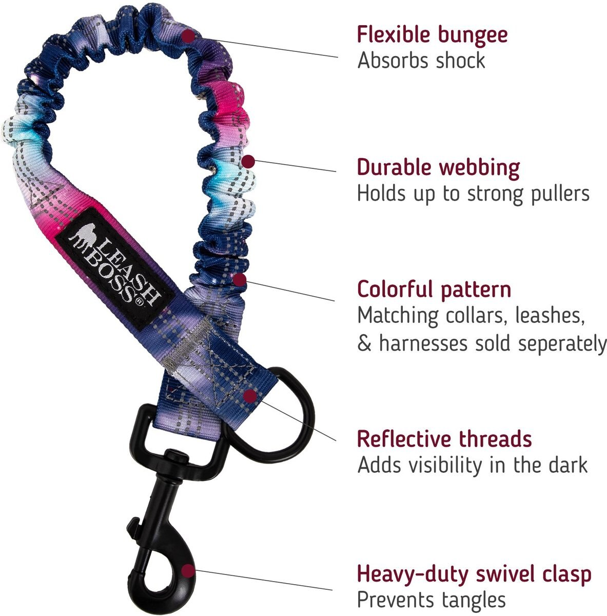 Leashboss Patterned Bungee Extension， 18-in