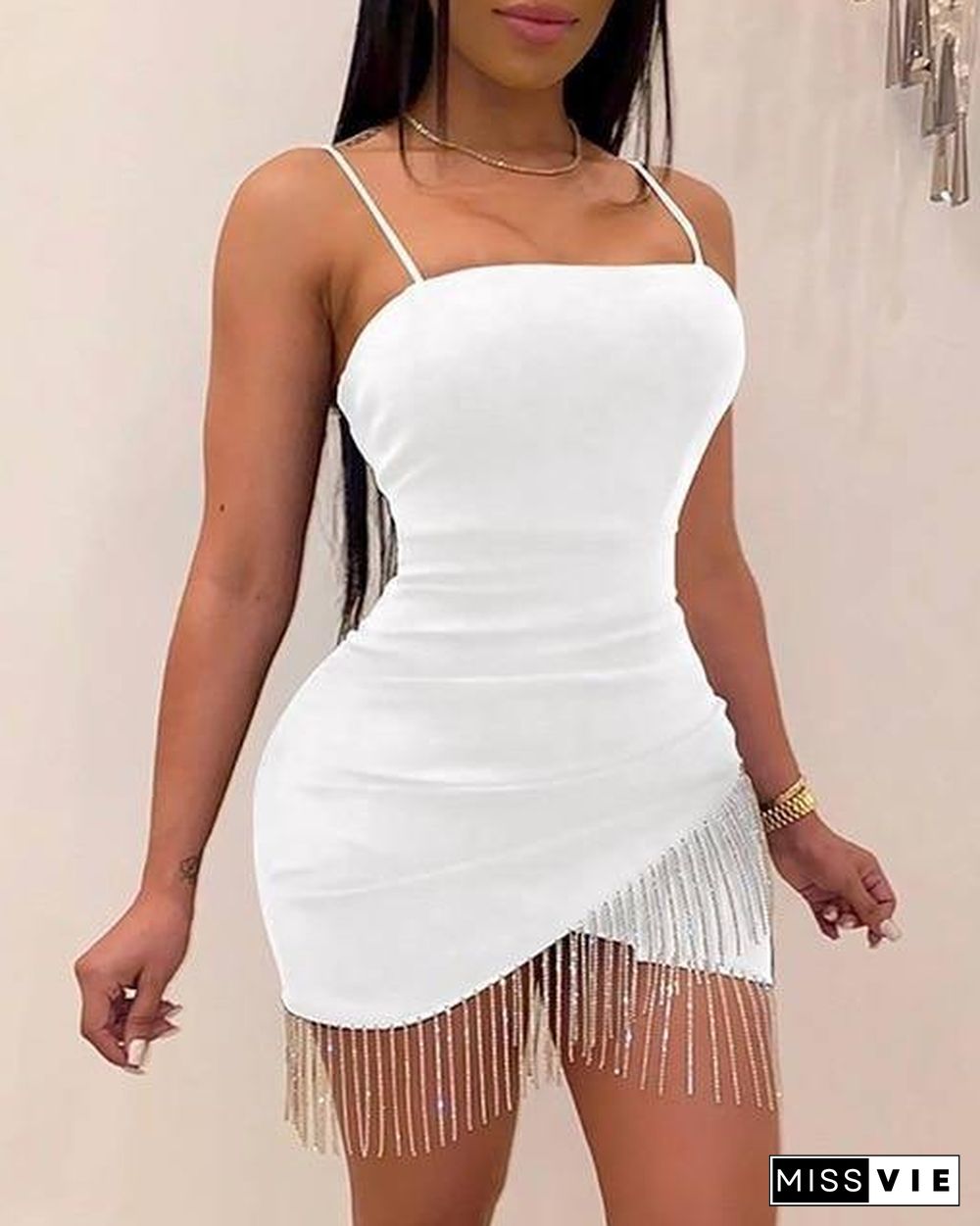 Sexy Dresses Woman Party Night Birthday Tassel Split Sleeveless Bodycon Dress Summer Elegant Suspender Short Mini Pencil Dresses