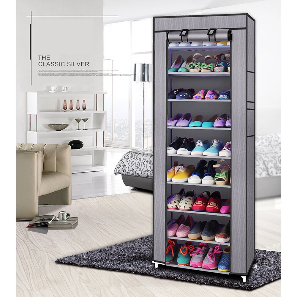 Fashionable Room saving 9 Lattices Non woven Fabric Shoe Rack Gray