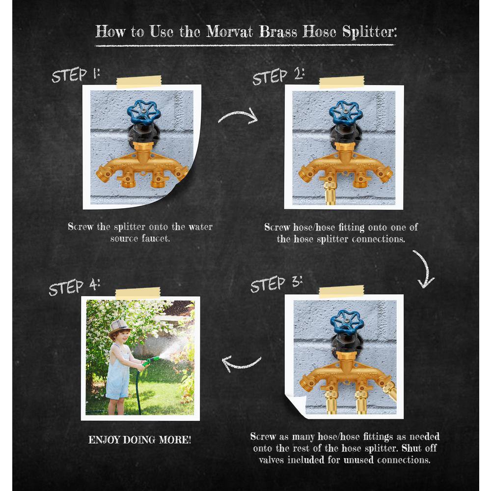Morvat Brass Garden Hose Splitter Heavy-Duty 4-Way Hose Connector Fitting MOR-BCONNECTOR-4-A