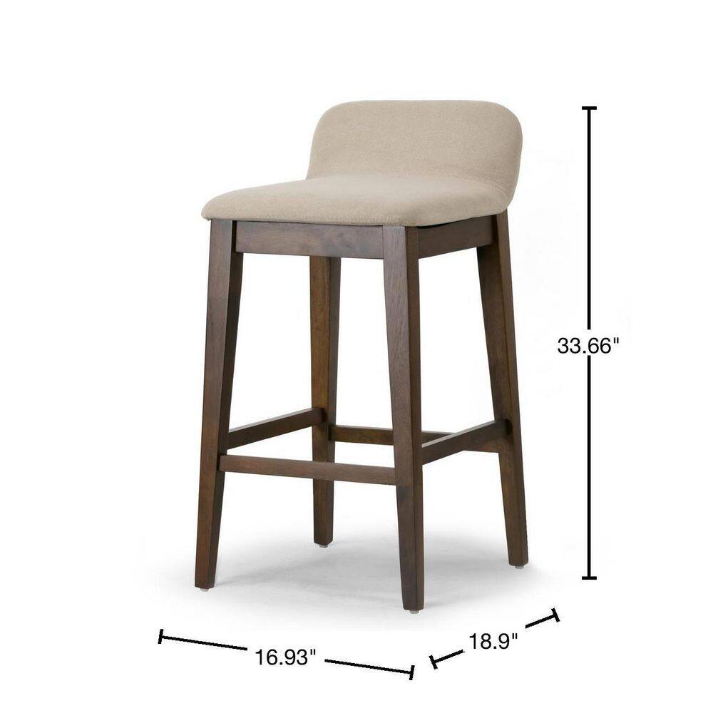 Glamour Home Atia Dark Brown Rubberwood Bar Heigh Barstool with Low Back Fabric Seat (Set of 2) GHSTL-1511