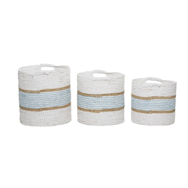 3pk Wood Coastal Storage Baskets White Olivia amp May