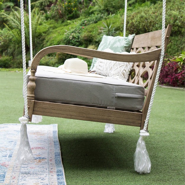 Renley Outdoor Wood Swing With Cushion Cream Cambridge Casual