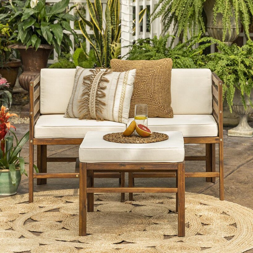 Ultimate Patio Bellelot 3 Piece Acacia Patio Sectional Set W/ 23 1/2 Inch Square Ottoman