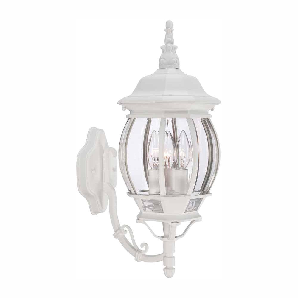 Hampton Bay 20.25 in. White 3-Light Outdoor Wall Lamp with Clear Beveled Glass Shade HB7028-06