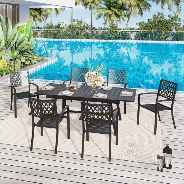 MAISON ARTS Outdoor Patio Dining Set of 7/9 with Metal Expandable Rectangular Dining Table and Metal Chairs