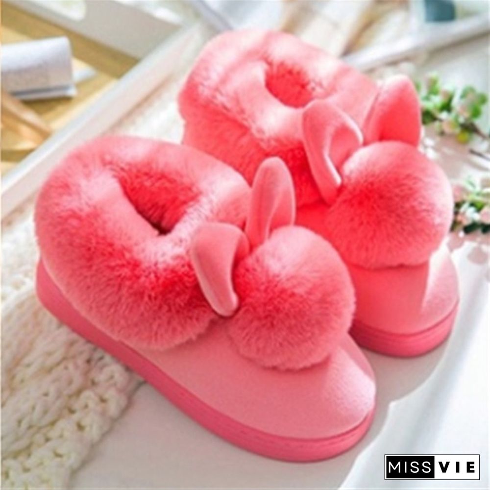 Winter Cute Rabbit Hair Indoor Warm Non-Slip Cotton Slippers Winter Women Shoes