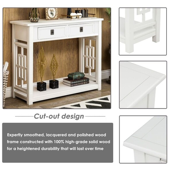 36 in. White Rectangle Wood Console Table with 2-Drawers and Shelf