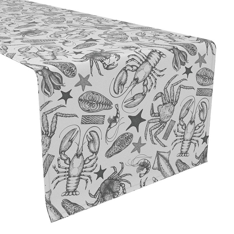 Table Runner， 100% Polyester， 12x72， Seafood Skectch