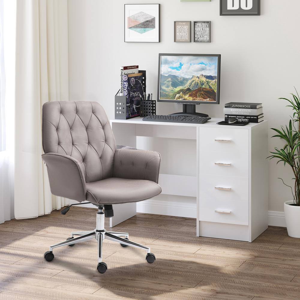 Vinsetto Light Grey, Modern Mid-Back Tufted Micro Fiber Home Office Desk Chair with Arms, Swivel Adjustable Task Chair 921-102V01