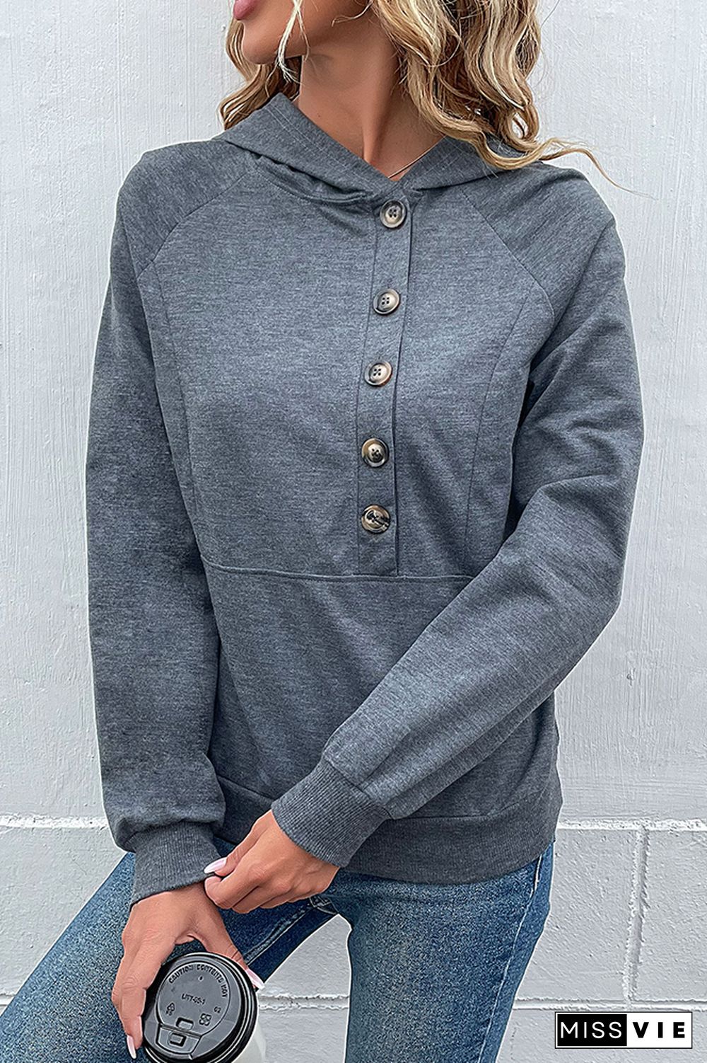 Grey Center Side Button Down Hoodies