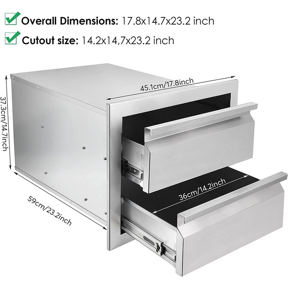 Outdoor Kitchen Drawers Stainless Steel 18 x 15 x 23.2 inch Flush Mount BBQ Drawers Double Layer Access Storage Drawers