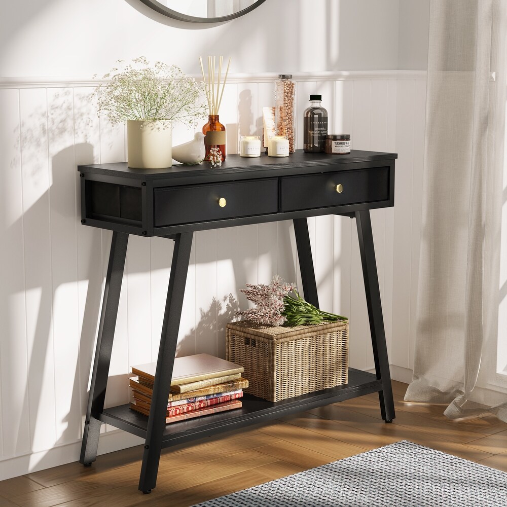 Pellebant Console Table Sofa Entryway Table with Drawers   35.4 in L * 11.8 in W * 31.9 in H