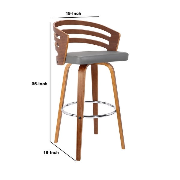 Leatherette Swivel Wooden Counter Stool with Curved Back， Brown and Gray