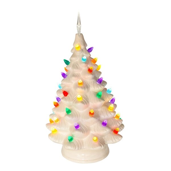 Kurt Adler 14Inch Battery Operated LED Lighted Ceramic White Tree Table Piece