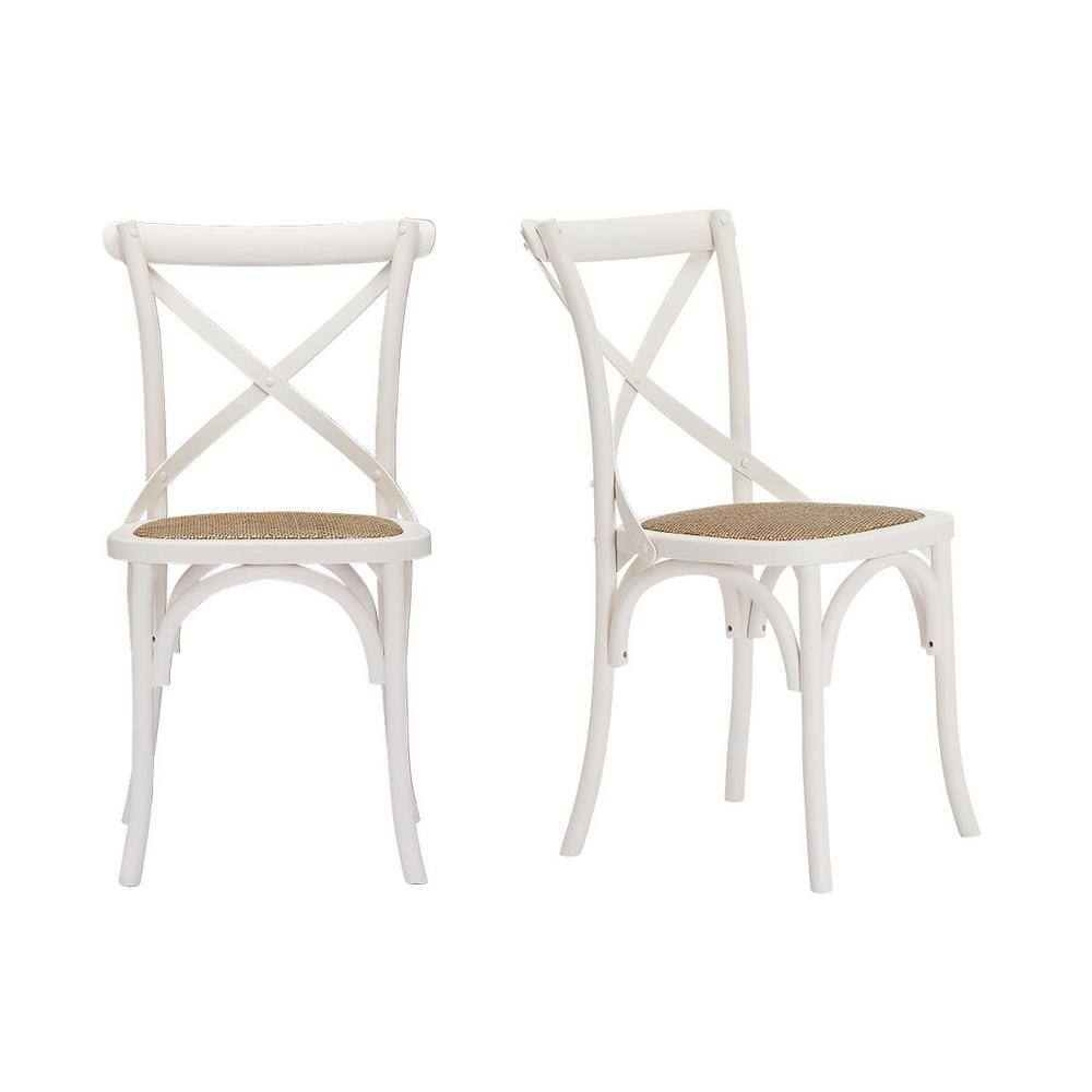 Home Decorators Collection Mavery Ivory Wood Dining Chair with Cross Back and Woven Seat (Set of 2) (19 in. W x 34.6 in. H) PJC118-297001