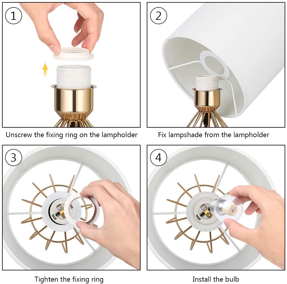 NEX Gold Bedside Table Lamps Modern with Hollow Base Fabric Shade