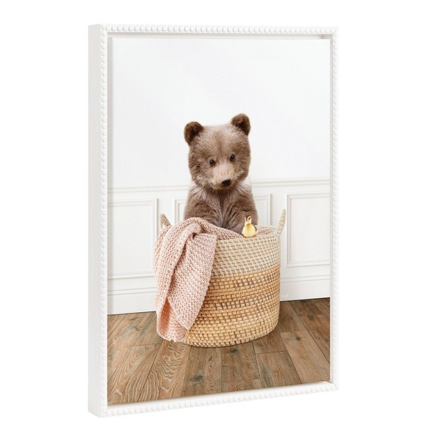 Sylvie Beaded Bear Cub In Laundry Basket Traditional Style Framed Canvas By Amy Peterson White Kate amp Laurel All Things Decor