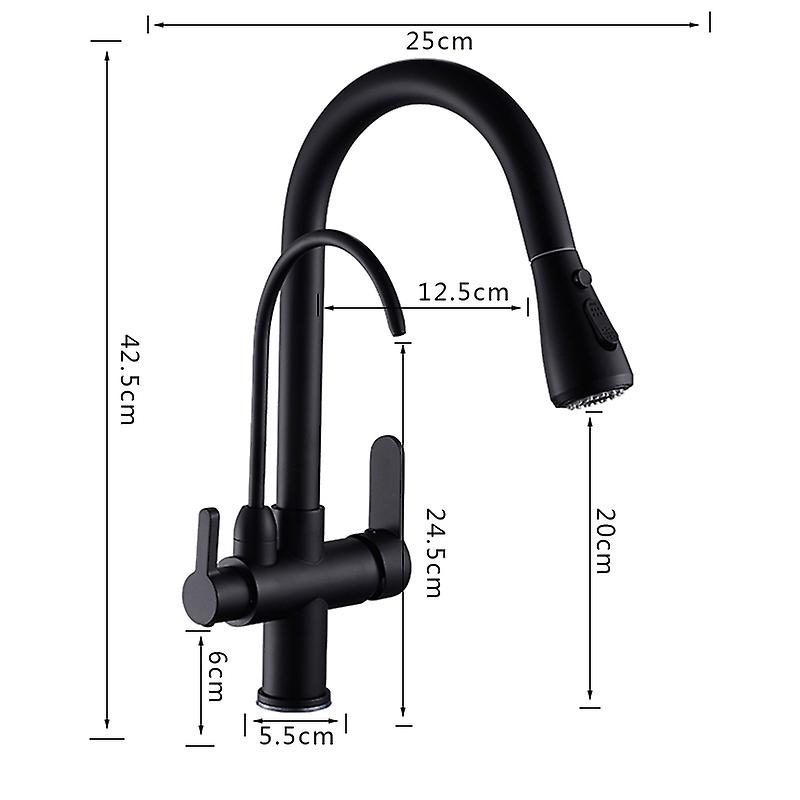 Matte Black Filtered Crane For Kitchen Pull Out Spray 360 Rotation Water Filter Faucet Three Ways Sink Mixer Kitchen Faucet