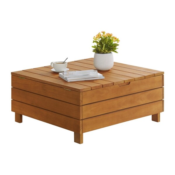 Barton Outdoor Eucalyptus Wood Coffee Table with Lift Top Storage Compartment