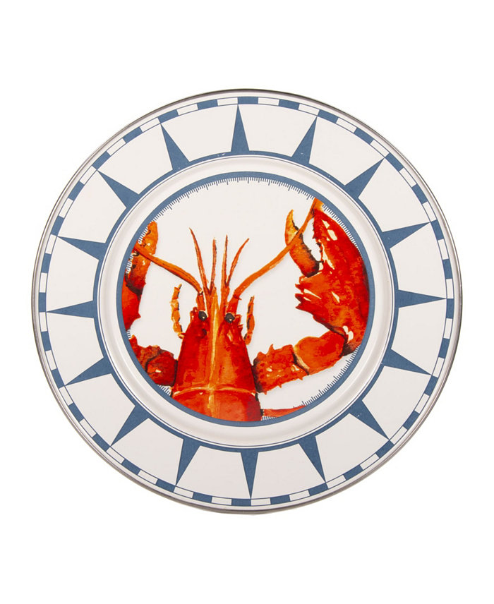 Golden Rabbit Lobster Enamelware Dinner Plates Set of 4