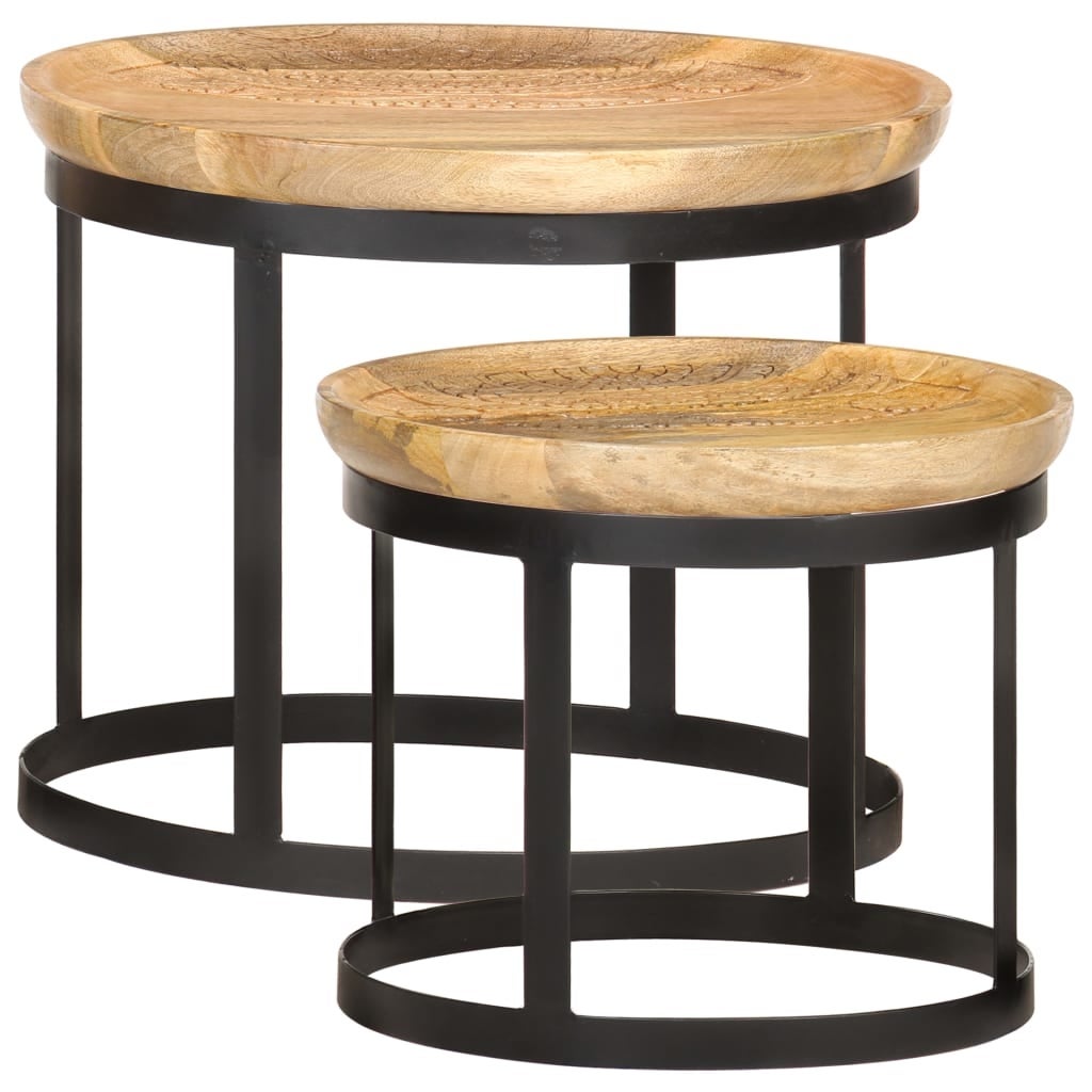 vidaXL Round Side Tables 2 pcs Solid Mango Wood and Steel - 20.9