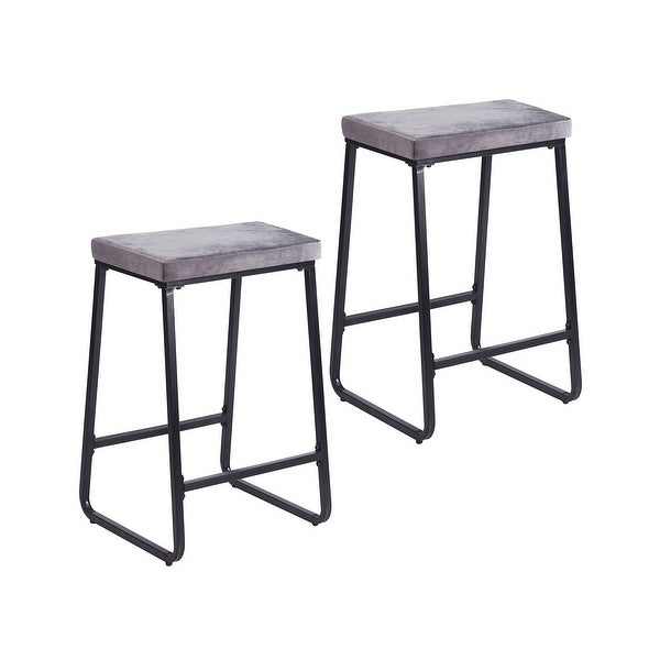 Porthos Home Samu Bar Stools Set of 2， Velvet Upholstery， Iron Legs