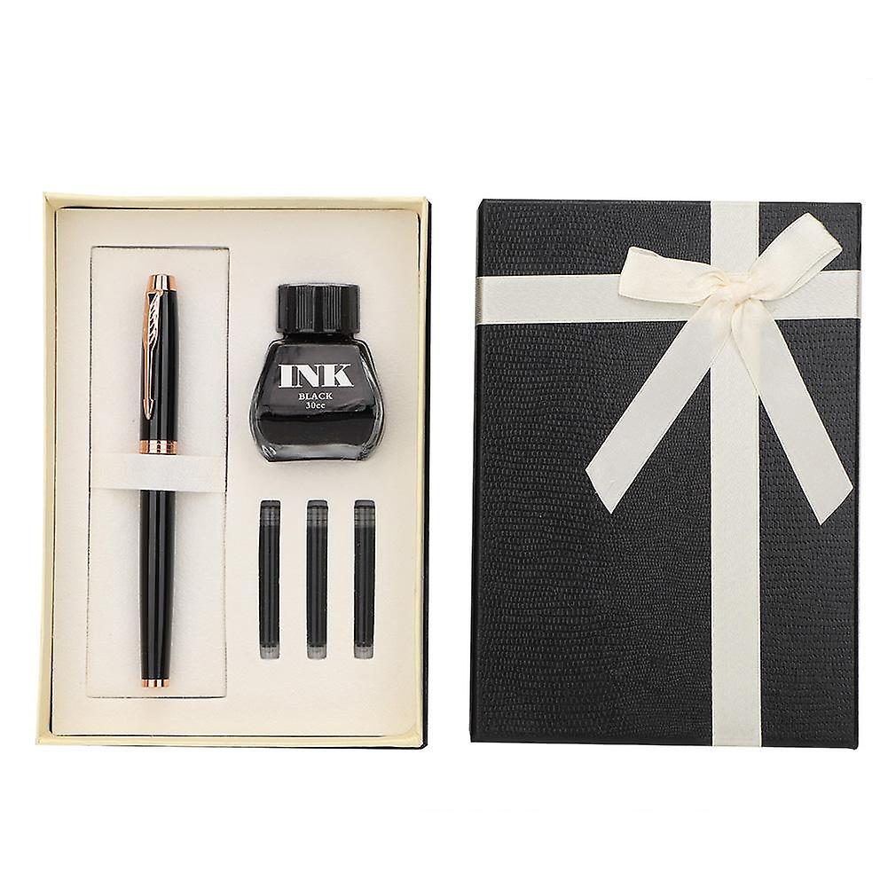 Metal Fountain Pen 30ml Ink 3 Portable Ink Sac Gift Box Set For Business School Gift(black)