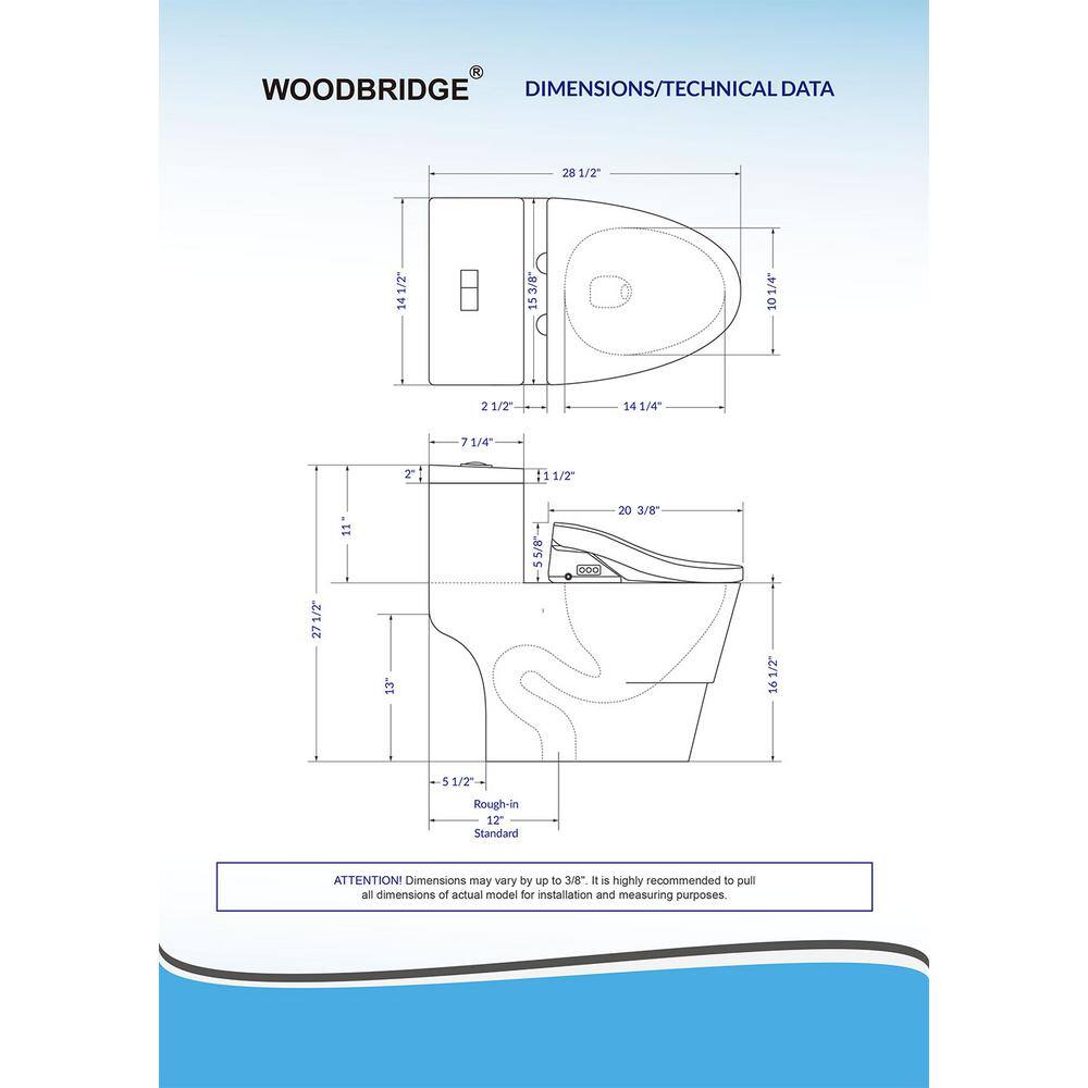 WOODBRIDGE Marsala 1-Piece 1.0 GPF1.6 GPF Dual Flush Elongated Toilet with Advance Smart Bidet Toilet in White HT0040