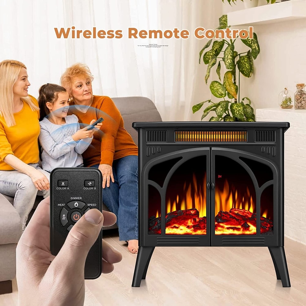 Freestanding Fireplace Heater with Realistic Flame Portable Remote Control   4.2\