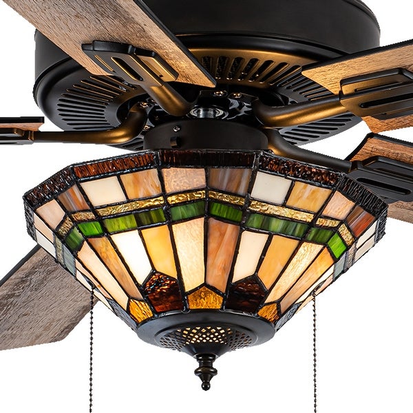 Shelby River of Goods Oil-Rubbed Bronze and Stained Glass 52-Inch 3-Light Ceiling Fan - 52