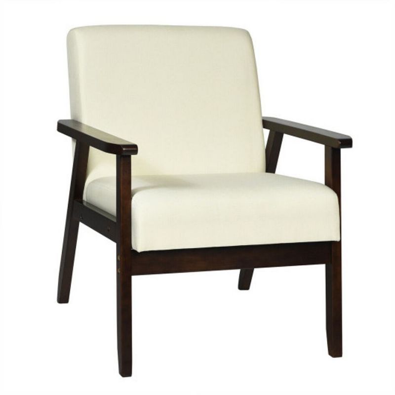 Solid Rubber Wood Fabric Accent Armchair