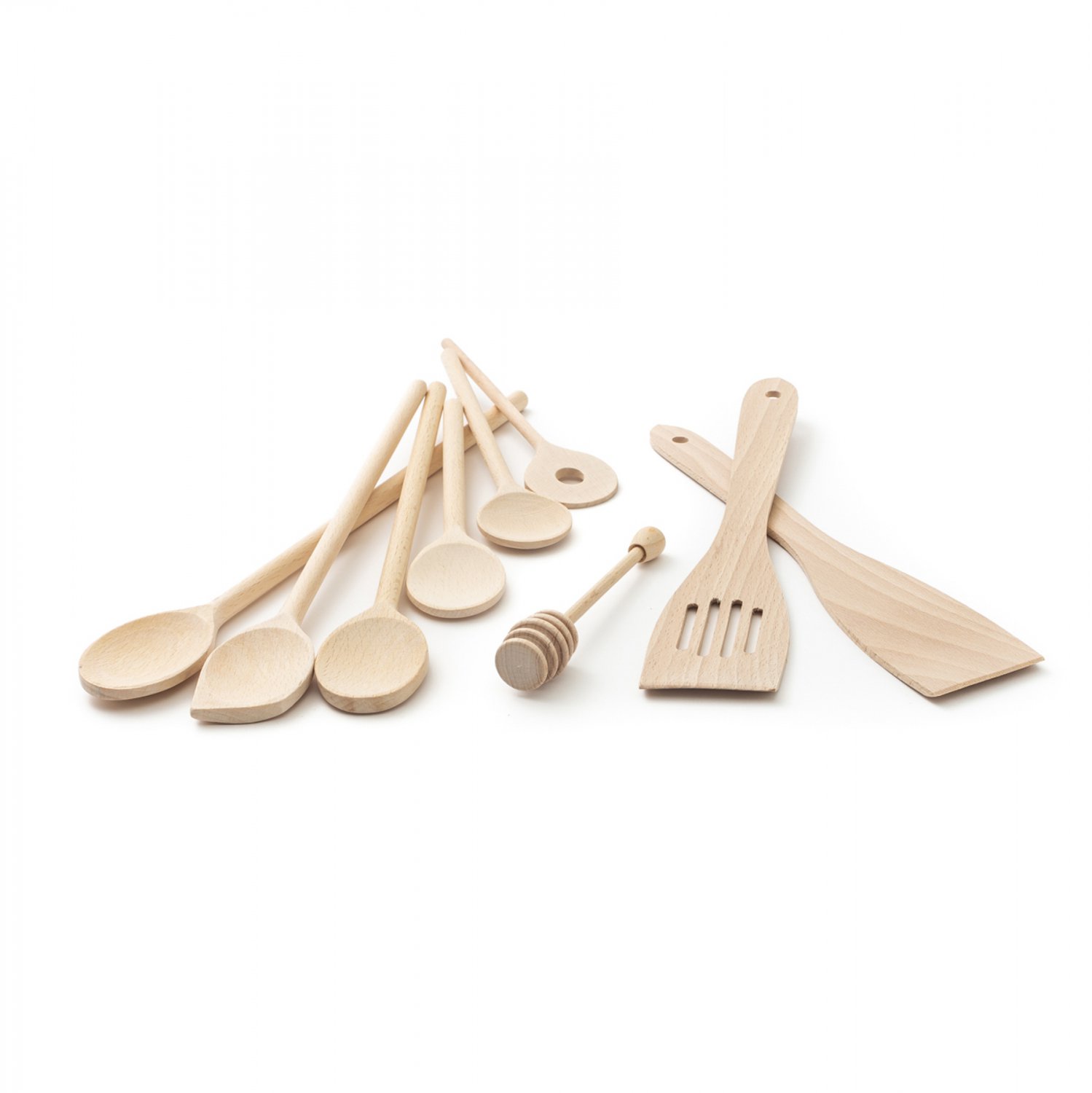 Tuuli Kitchen 9 Piece Wooden Kitchen Utensils Set 6x Cooking Spoon Honey Dipper 2x Spatula