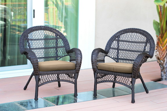 Jeco Espresso Wicker Rocker Chair with Tan Cushion...