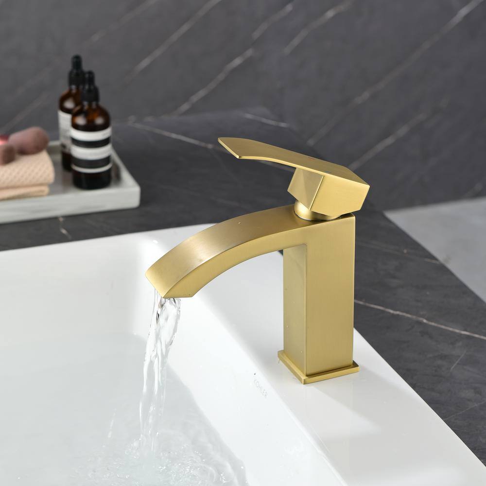 Miscool Single Handle Single Hole Bathroom Faucet with not Deckplate Included and Spot Resistant in Brushed Gold FANKHD10G0903H