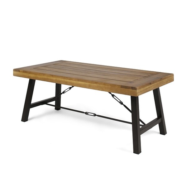 Outdoor Acacia Wood Coffee Table，Teak Finish / Rustic Metal Brown and Black，27.25